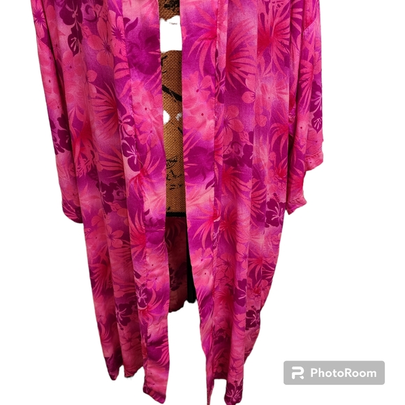 Hibiscus Collection Hawaii 100% Rayon Beach cover / Kimono style robe Pinks - Picture 6 of 7